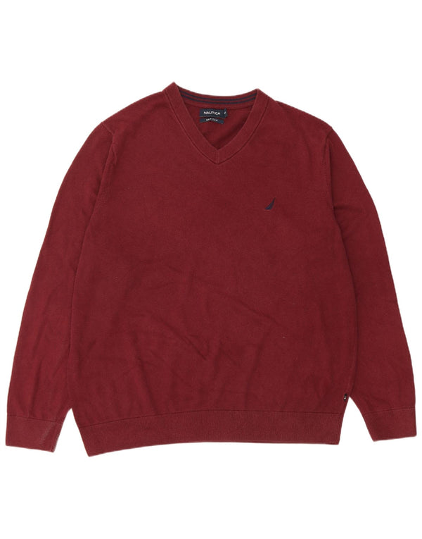 Męski sweter Nautica z wysokim dekoltem w kształcie litery V, XL, bordowa, bawełniana