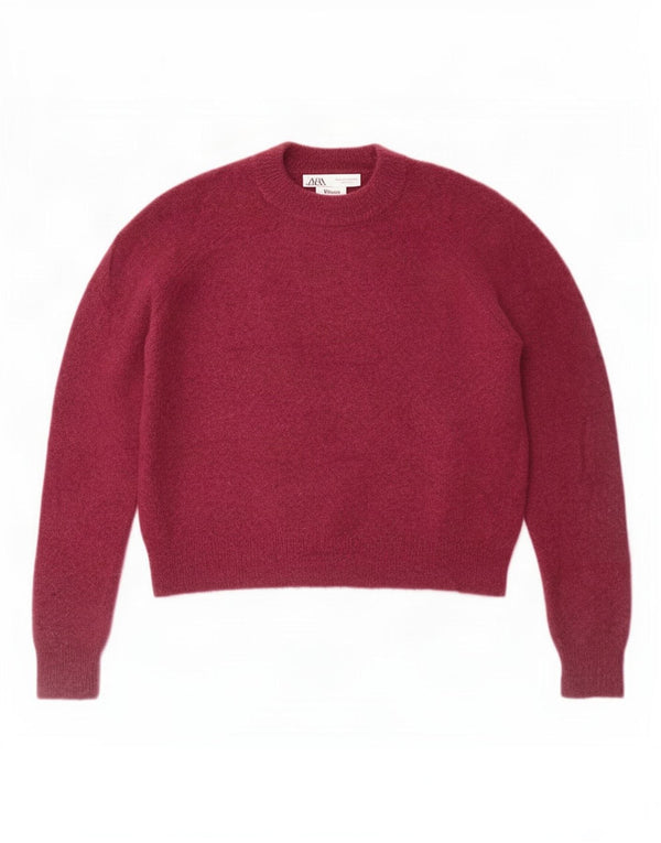 Sweter damski Zara Crop Oversize z okrągłym dekoltem UK 10 Small Burgundy