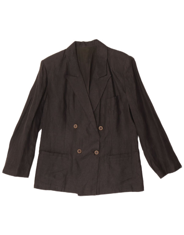 Vintage Womens Double Breasted Blazer Jacket IT 48 XL Grey Linen