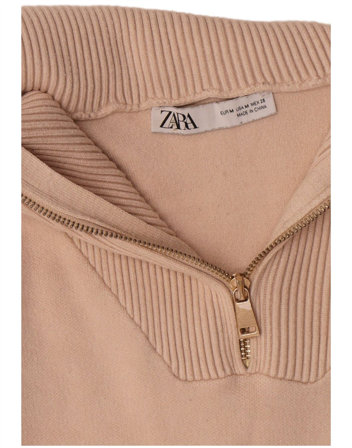 Damski sweter oversize z zamkiem błyskawicznym Zara UK 14 Średni beżowy wiskoza