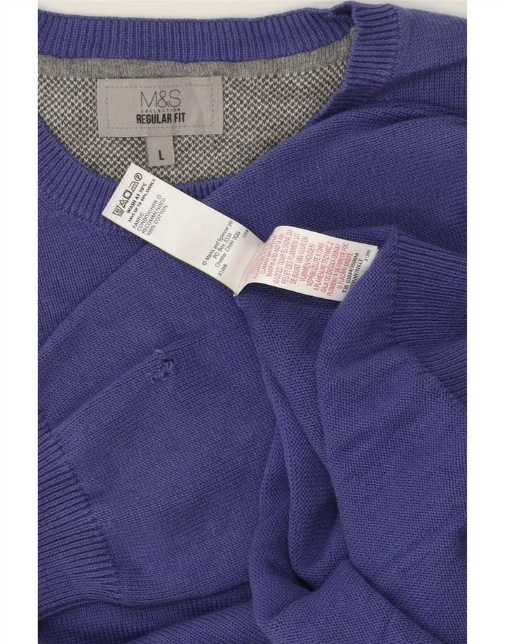 Marks & Spencer Męski sweter o regularnym kroju z okrągłym dekoltem, duży fioletowy