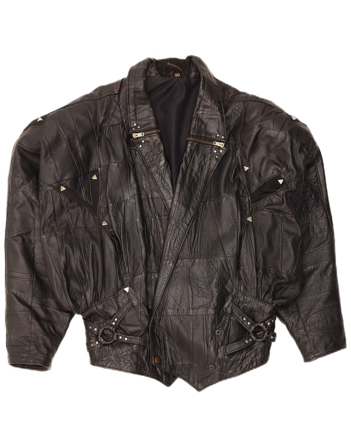 Vintage damska kurtka skórzana Bomber UK 12, średnia czarna skóra