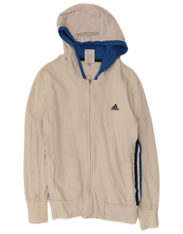 Adidas Womens Graphic Zip Hoodie Sweater UK 12 Medium White Colourblock