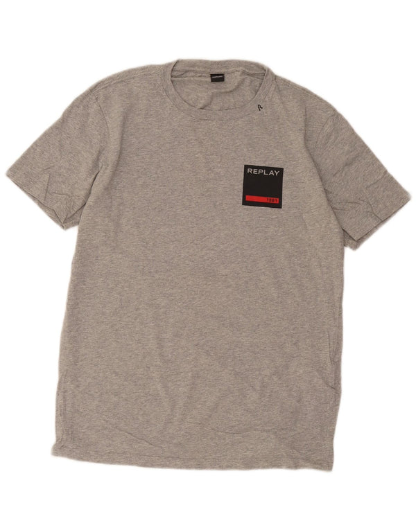 Męski T-shirt Replay, duży, szary, nakrapiany, bawełniany