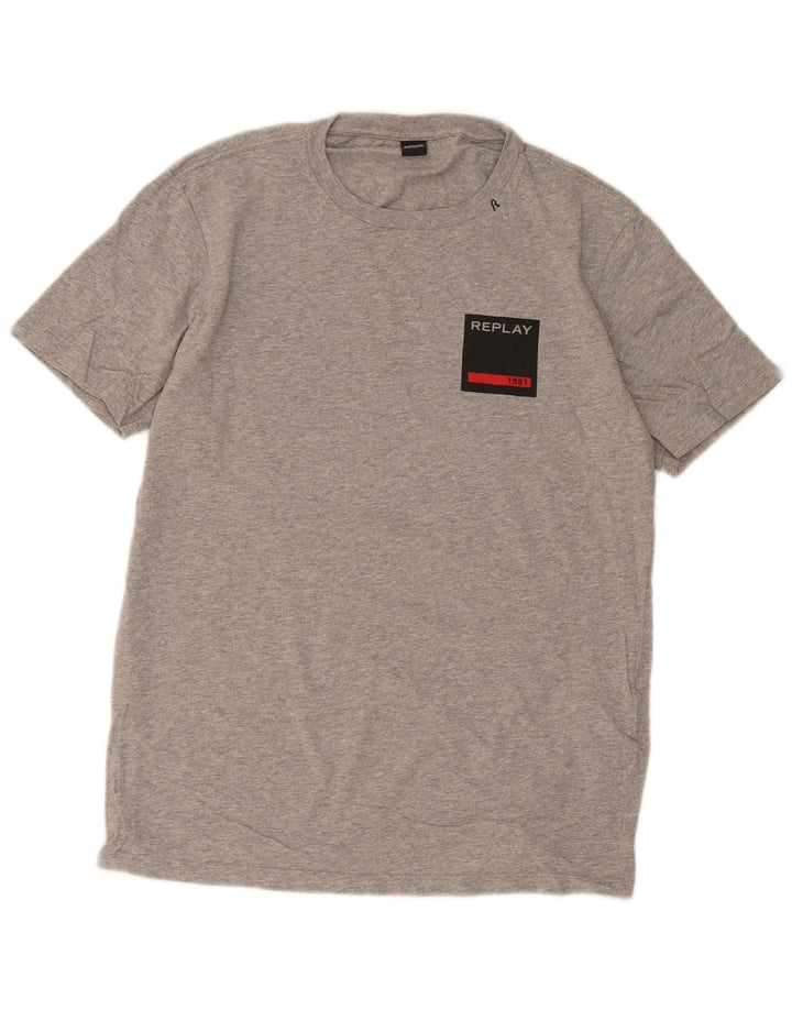 Męski T-shirt Replay, duży, szary, nakrapiany, bawełniany