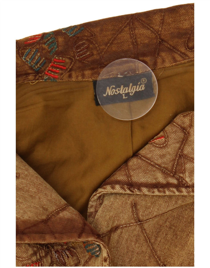 Damska kurtka bomberka w stylu vintage UK 16, duża, brązowa, z bawełny w kwiaty