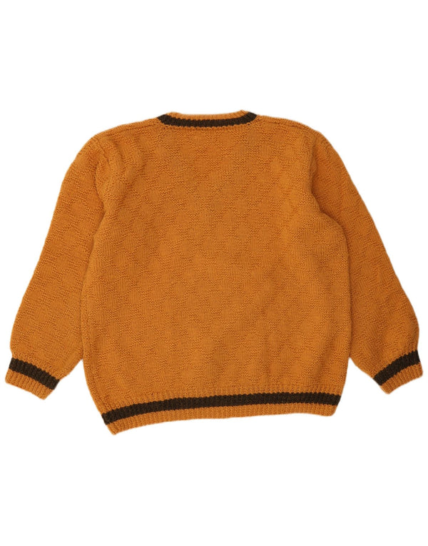 Vintage męski sweter z dekoltem w kształcie litery V, XL, żółty, blok kolorów