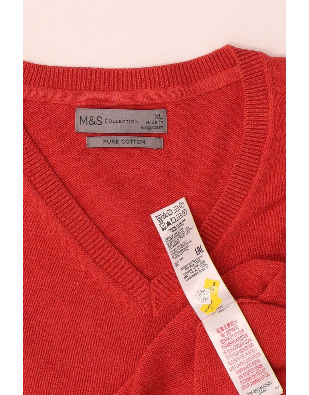 Marks & Spencer Męski sweter z dekoltem w kształcie litery V, XL, czerwony, bawełniany