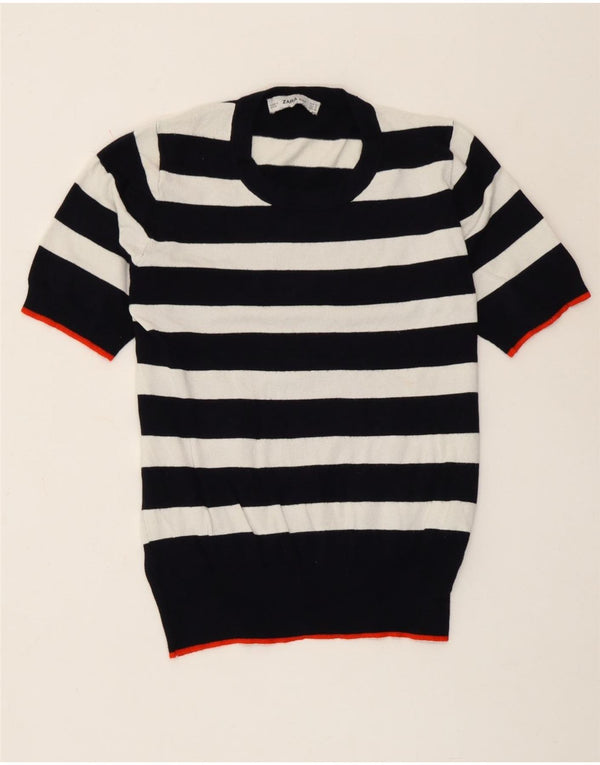 Damska bluzka z krótkim rękawem Zara Top UK 10 Small White Striped Wiskoza