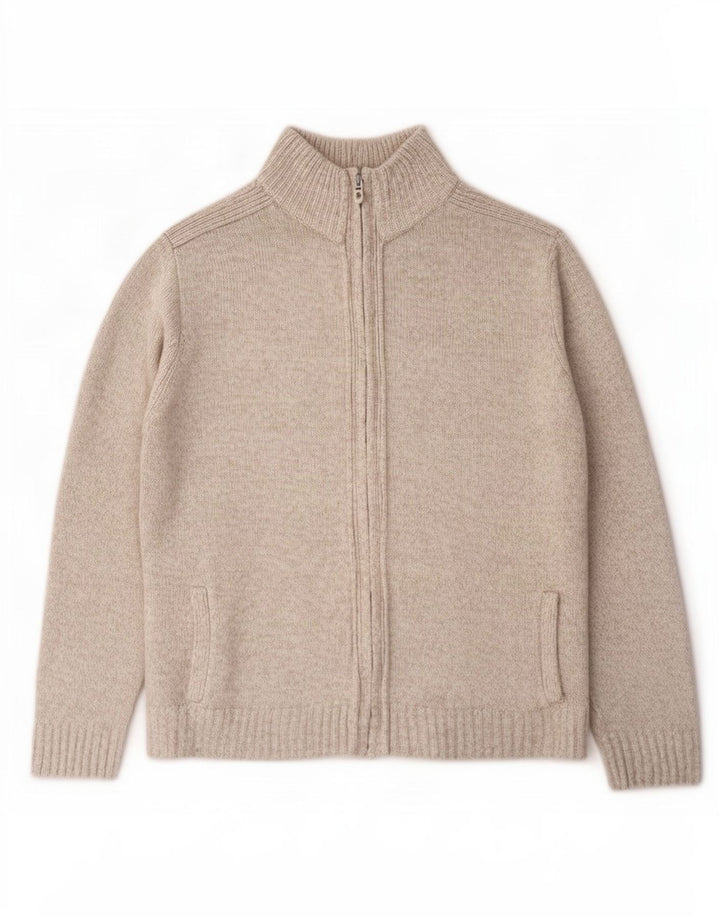Marks & Spencer Męski sweter rozpinany, duży, beżowy, nakrapiany akryl