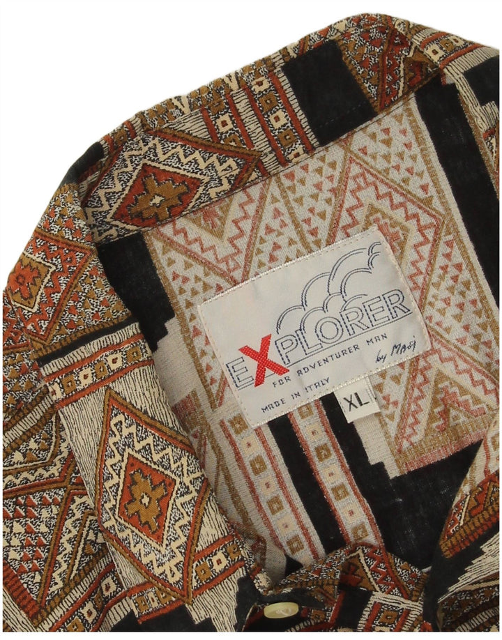 Męska koszula z krótkim rękawem Explorer XL, brązowa, geometryczna