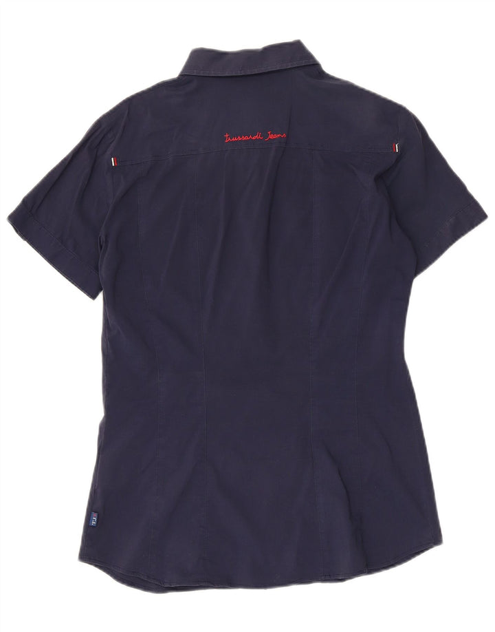 Damska koszula z krótkim rękawem TRUSSARDI JEANS UK 12, średnia, granatowa, bawełniana