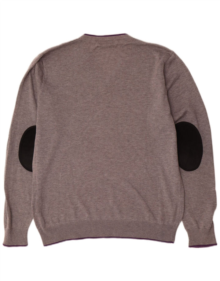 Męski sweter Gant z dekoltem w kształcie litery V, bawełniany w kolorze średniej szarości