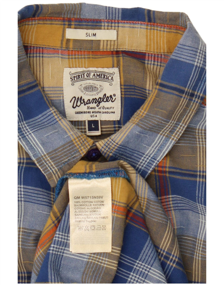 Wrangler Męska dopasowana koszula z krótkim rękawem, duża, niebieska, bawełniana krata
