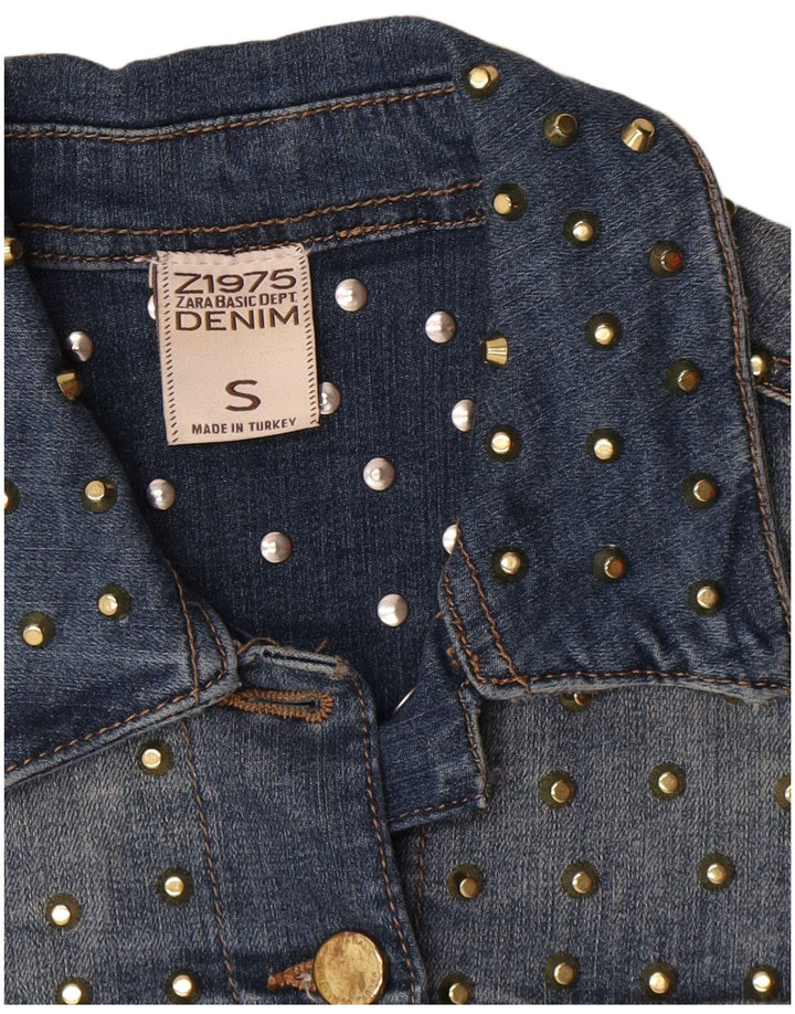 Damska kurtka dżinsowa Zara Crop UK 10 Small, niebieska bawełniana
