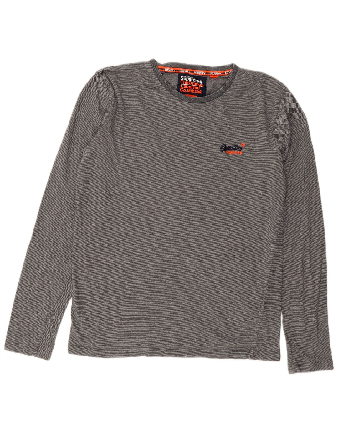 Męski top Superdry z długim rękawem, średnioszary, bawełniany w prążki