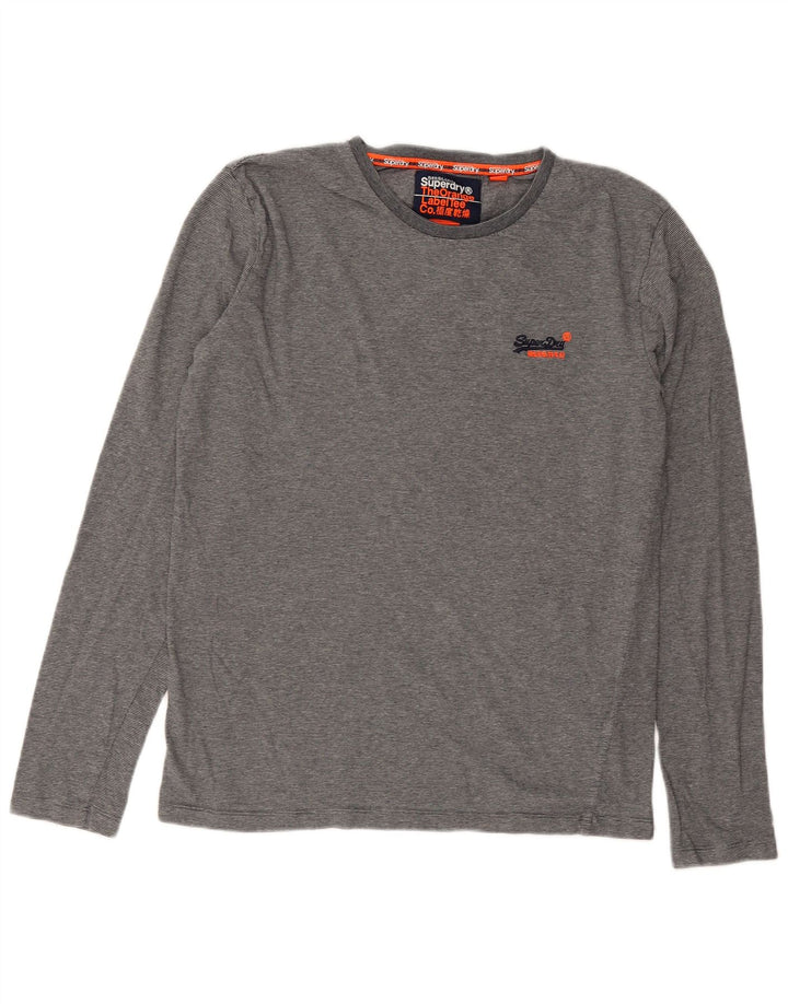 Męski top Superdry z długim rękawem, średnioszary, bawełniany w prążki