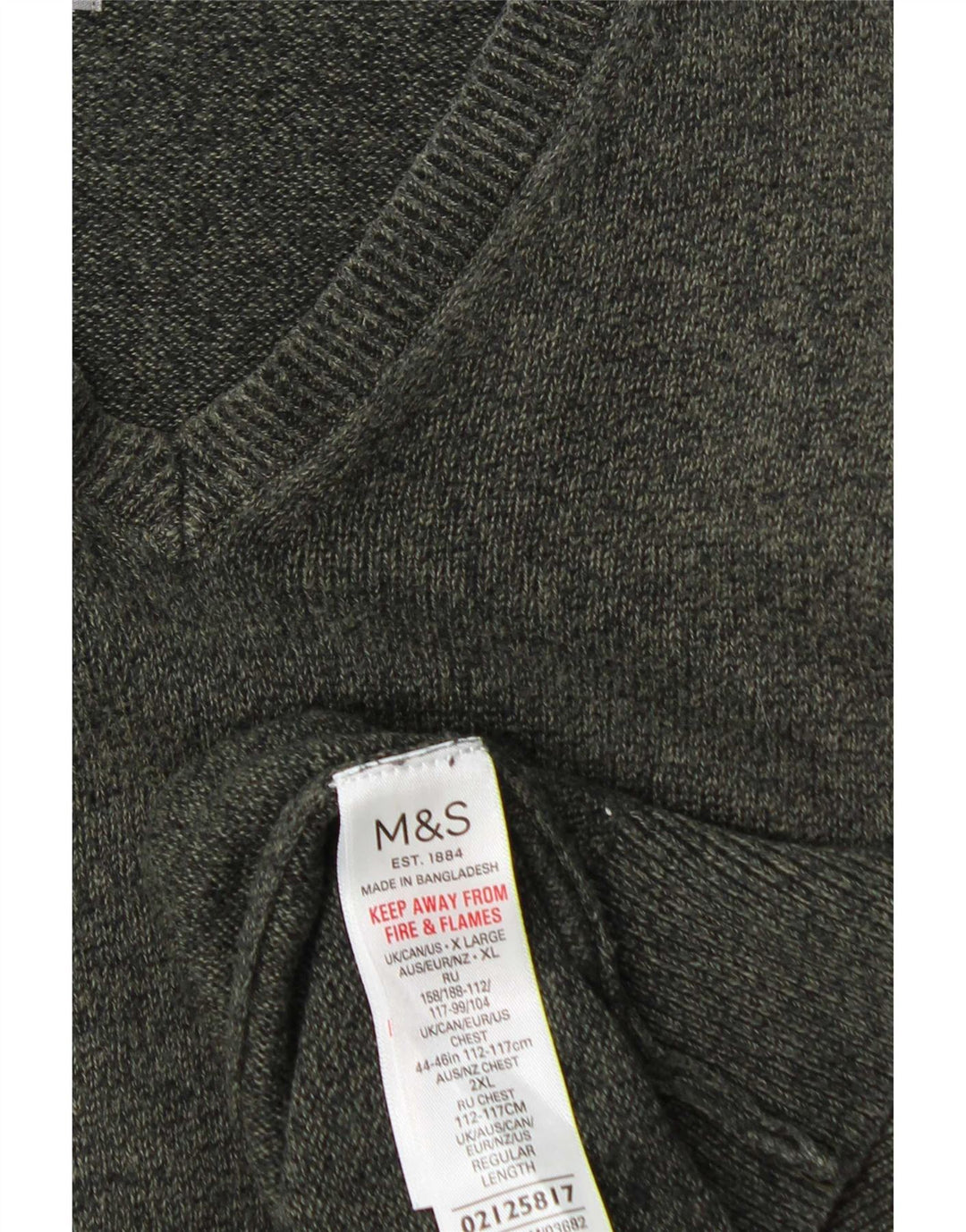 Marks & Spencer Męski sweter z dekoltem w kształcie litery V, XL, zielony, bawełniany
