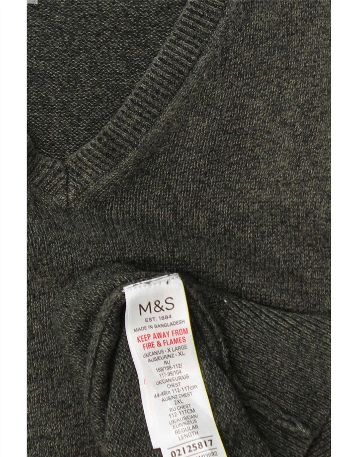 Marks & Spencer Męski sweter z dekoltem w kształcie litery V, XL, zielony, bawełniany