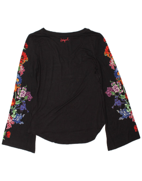 Desigual damski top z długim rękawem UK 10, mały, czarny w kwiaty