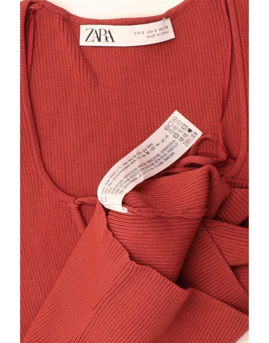 Damski krótki top Zara z długim rękawem UK 8 Small, czerwona wiskoza