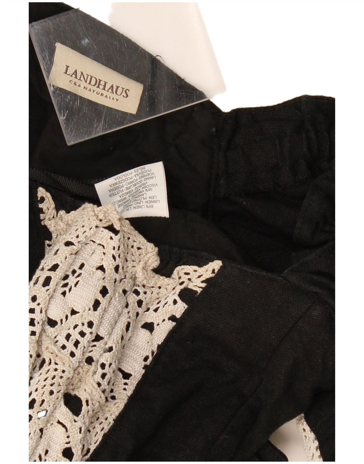 Damski gorsetowy top Trachten LANDHAUS UK 8, mały, czarny, lniany w kwiaty