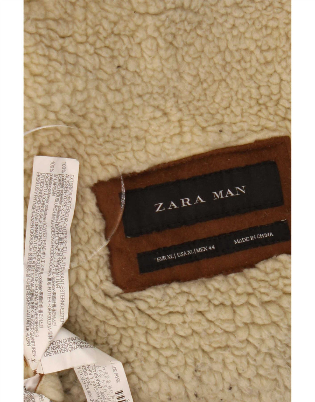 Męska kurtka Zara Sherpa UK 42 XL, brązowa, poliester