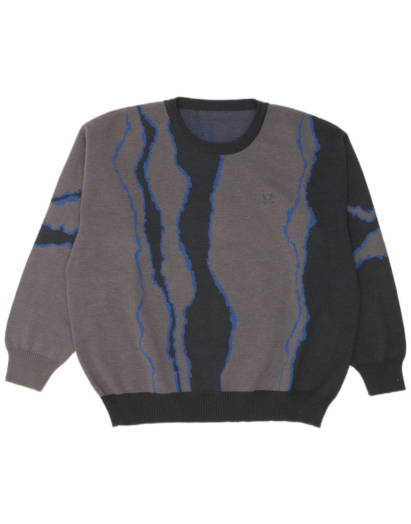 Vintage męski sweter o luźnym kroju z okrągłym dekoltem IT 50 średni granatowy