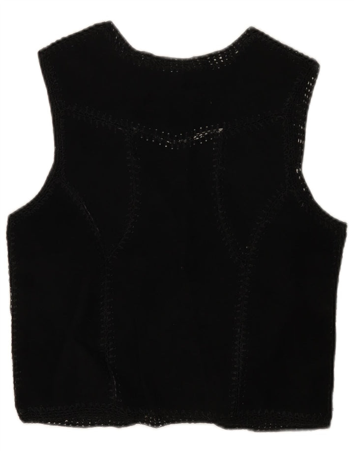 Zamszowa kamizelka damska w stylu vintage UK 6 XS, czarna patchworkowa