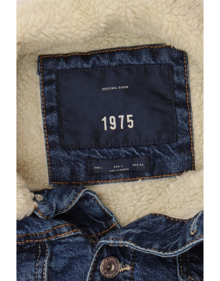 Męska kurtka dżinsowa ZARA Sherpa UK 40, duża, granatowa, bawełniana