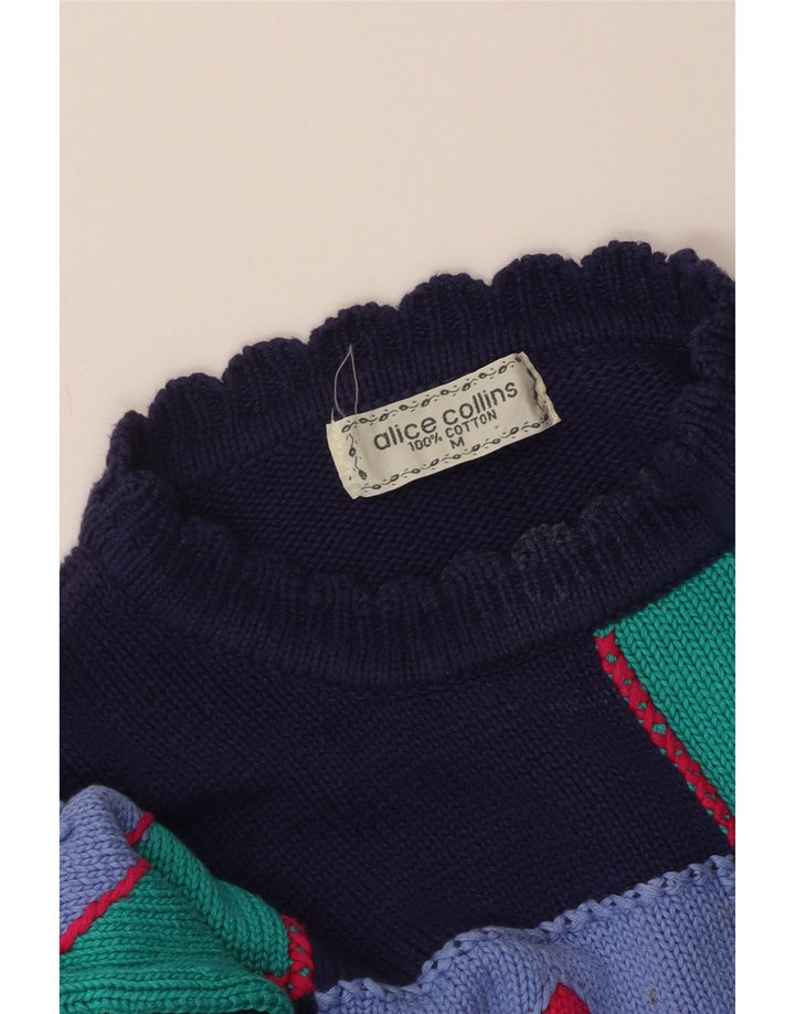 Damski sweter z okrągłym dekoltem w stylu VINTAGE UK 14 Średni granatowy patchwork