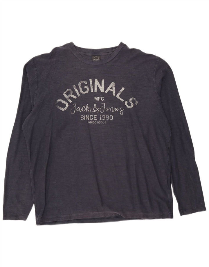 Męski top graficzny Jack & Jones z długim rękawem XL, granatowy, bawełniany
