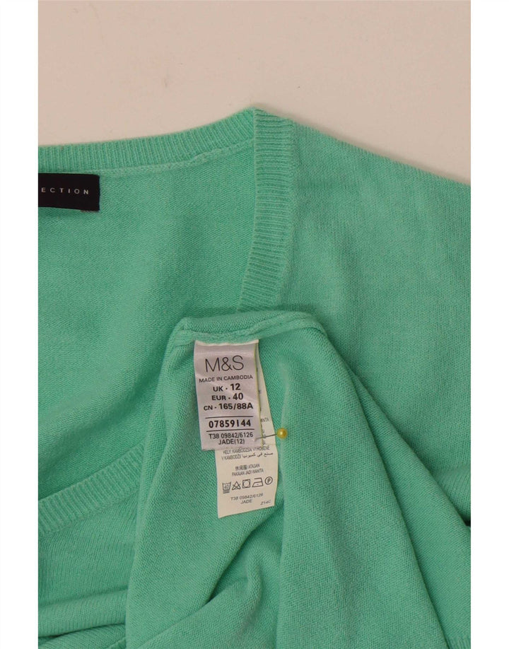 Marks & Spencer Damski sweter z dekoltem w kształcie litery V, UK 12, średni zielony akryl