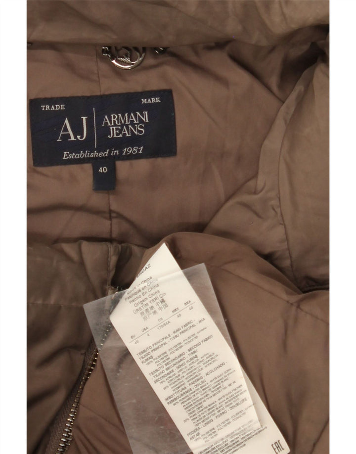 ARMANI JEANS Damska ocieplana kurtka z kapturem IT 40, mała, brązowa, poliester
