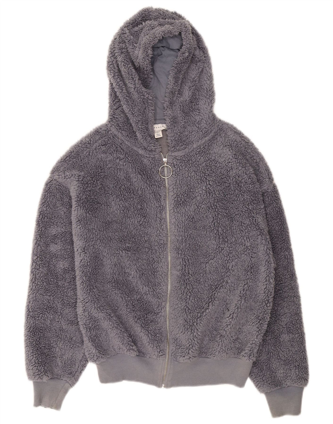 Damska kurtka polarowa z kapturem, oversize, Topshop UK 6 XS, szary poliester