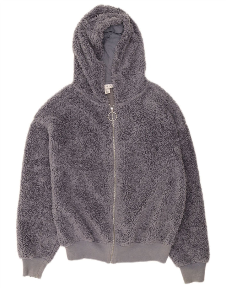 Damska kurtka polarowa z kapturem, oversize, Topshop UK 6 XS, szary poliester