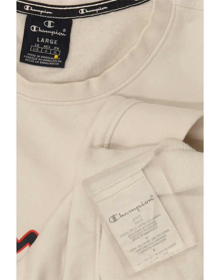 Męski sweter z grafiką Champion, duży, biały, bawełniany