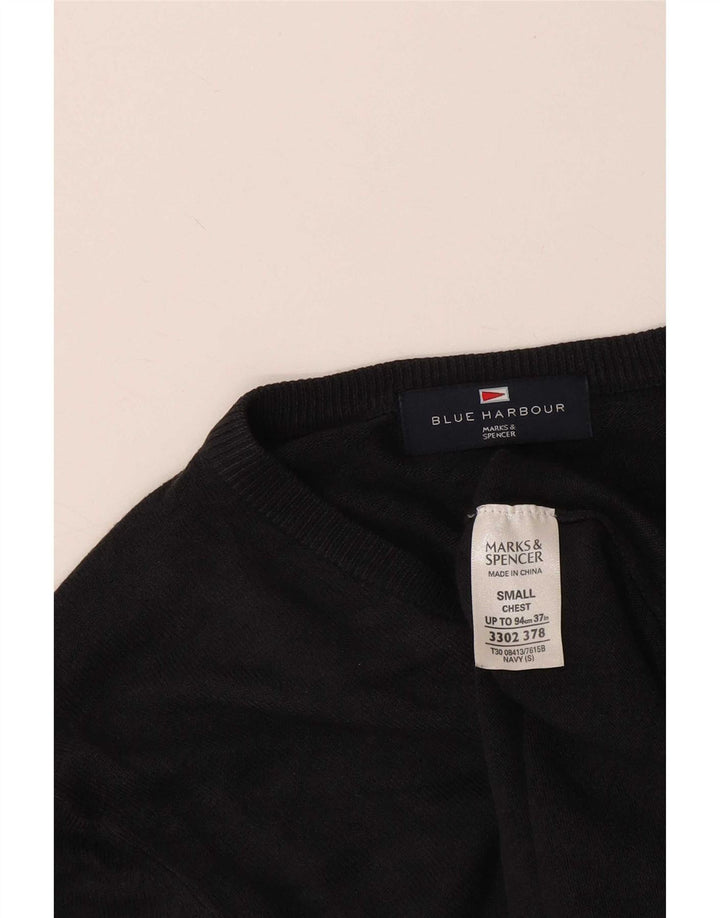 Męski sweter Marks & Spencer Blue Harbor z dekoltem w kształcie litery V, mały, czarny, akrylowy