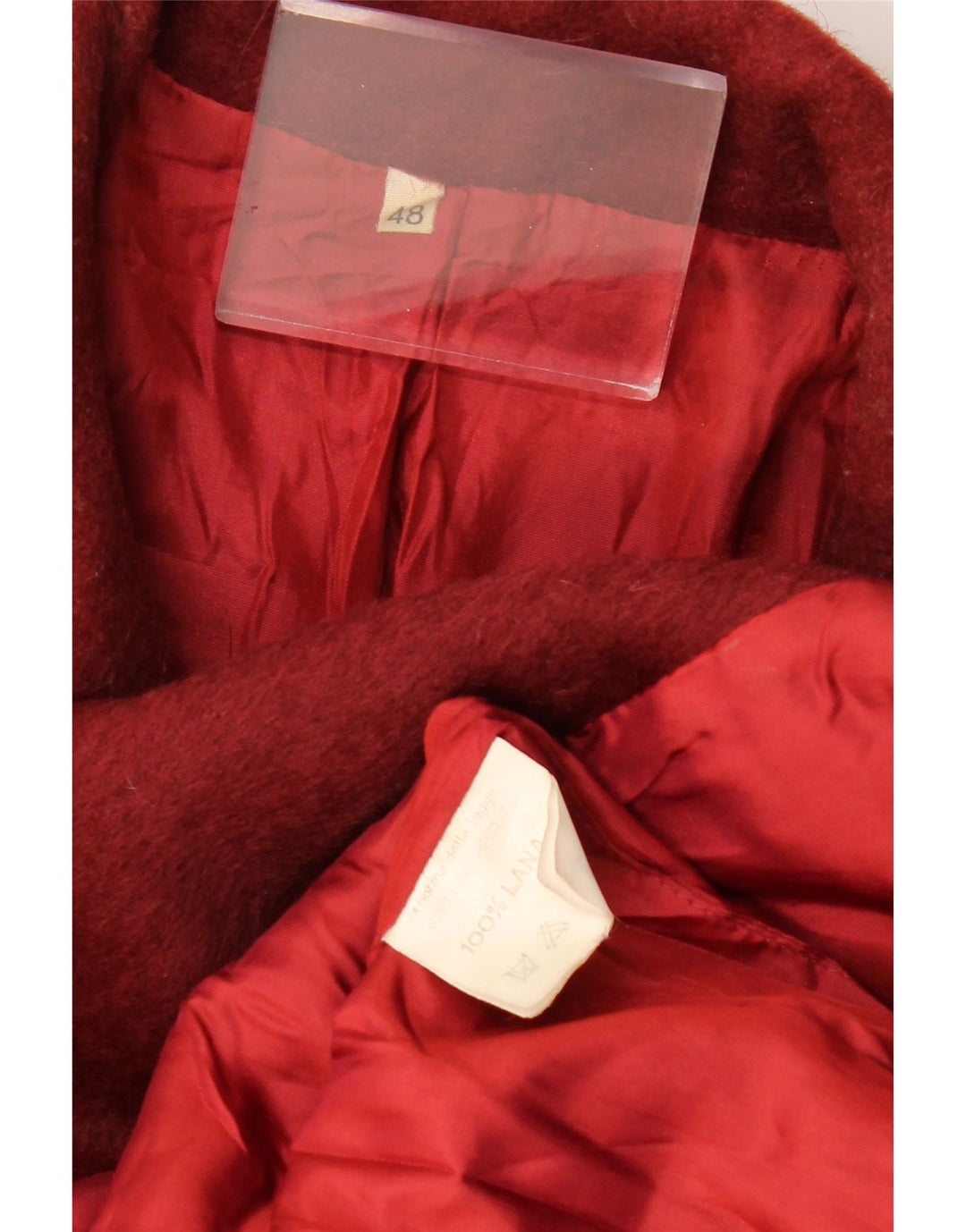 VINTAGE Damski płaszcz dwurzędowy IT 48 XL Burgundowa wełna