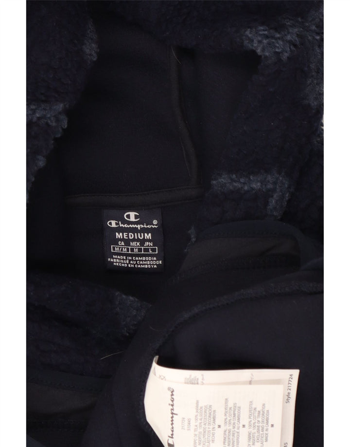 Męski sweter polarowy z kapturem i grafiką Champion, średni granatowy poliester