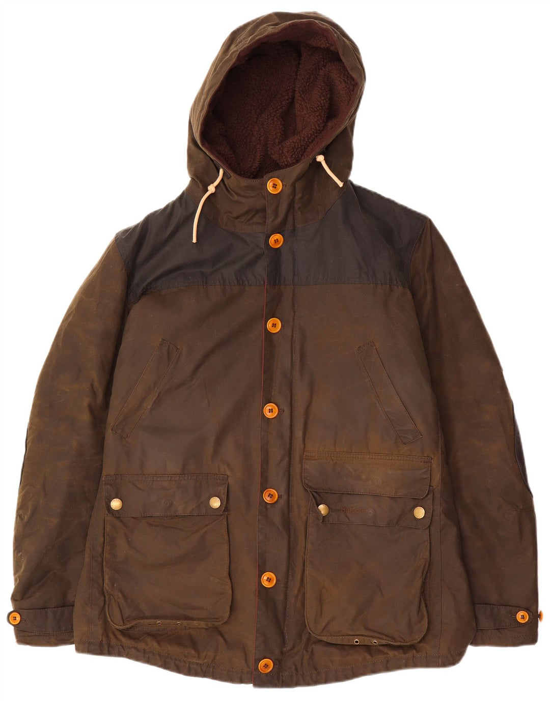 Męska kurtka z kapturem i woskowaną bawełną Barbour UK 40, duża brązowa