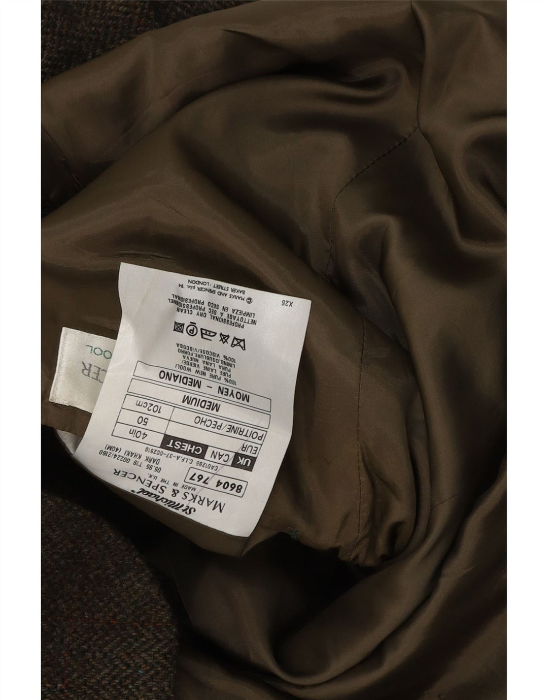 Marks & Spencer Męska marynarka zapinana na 2 guziki, UK 40, duża khaki w kratkę