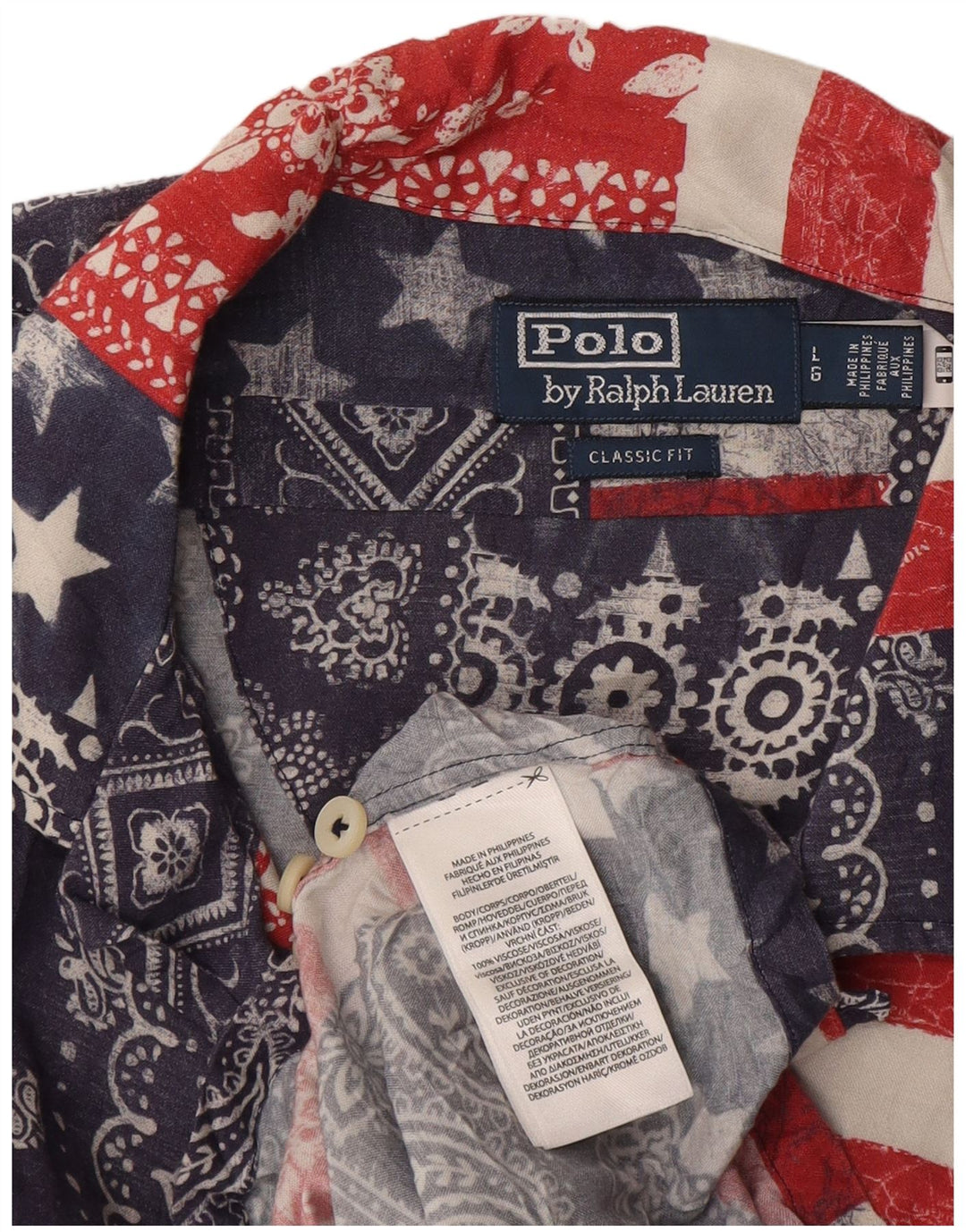 Męska koszulka Polo Ralph Lauren z krótkim rękawem, duża, granatowa, patchworkowa