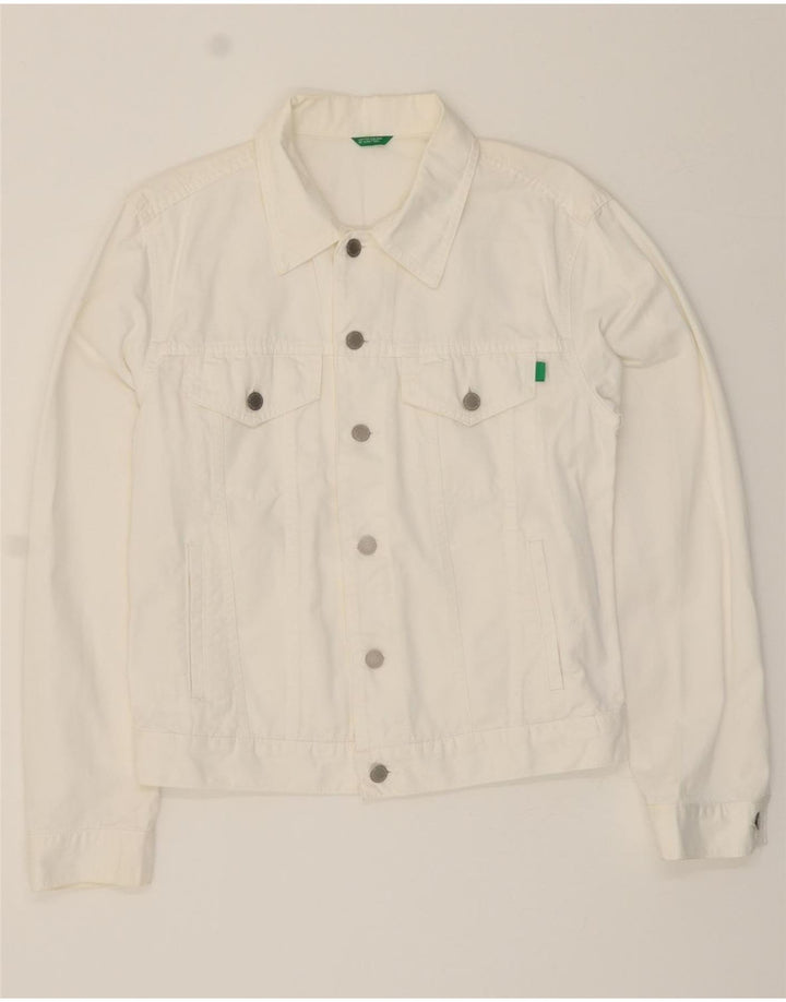 BENETTON Womens Denim Jacket UK 12 Medium White Vintage Benetton and Second-Hand Benetton from Messina Hembry 