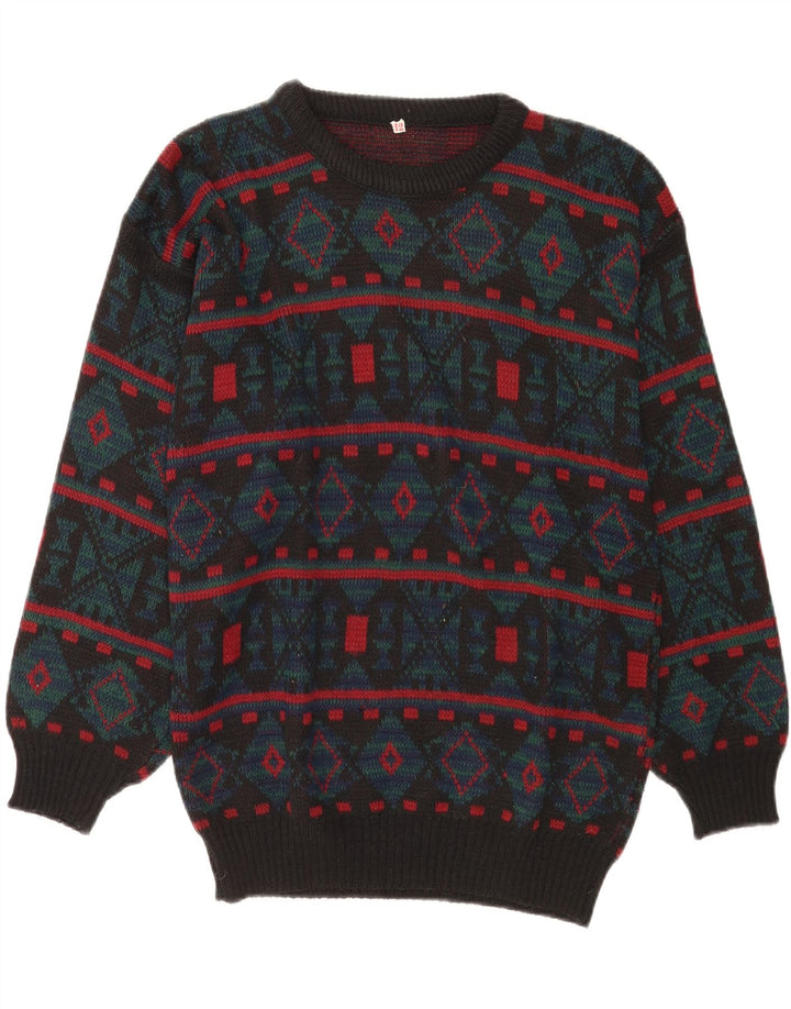 Vintage męski sweter z okrągłym dekoltem, średnio szary, geometryczny