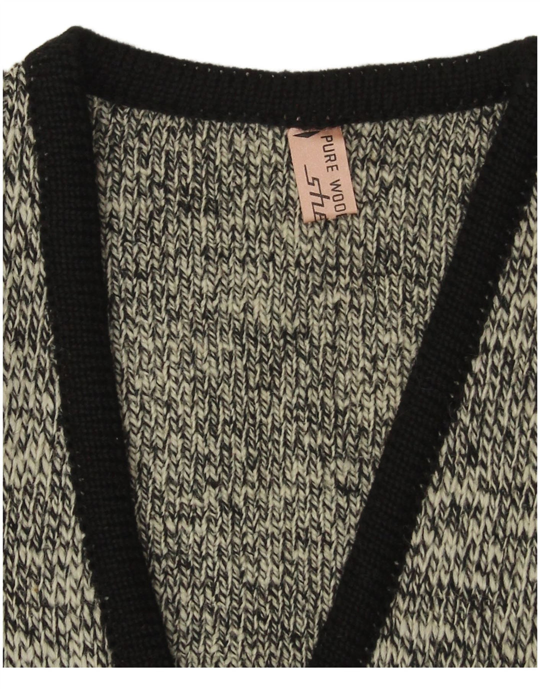 Sweter męski Shetland z dekoltem w szpic, mały, granatowy, nakrapiany, nowa wełna