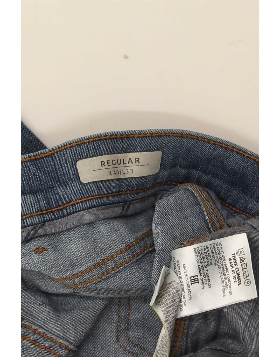 Marks & Spencer Męskie proste dżinsy o regularnym kroju W40 L33 Niebieska bawełna