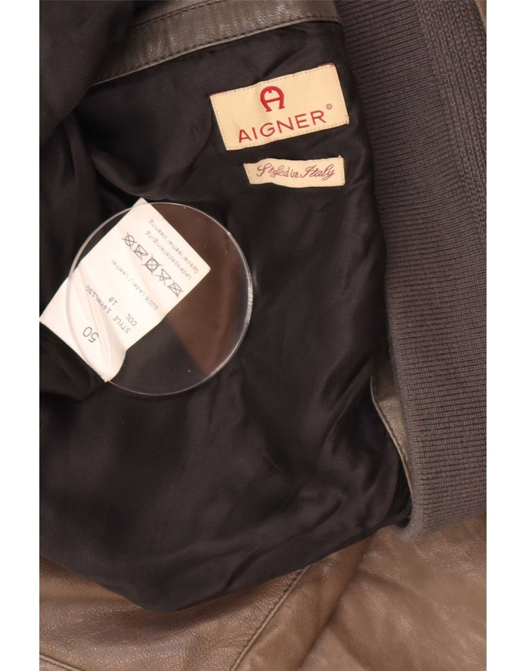 Aigner Męska kurtka skórzana Bomber IT 50 Large Brown