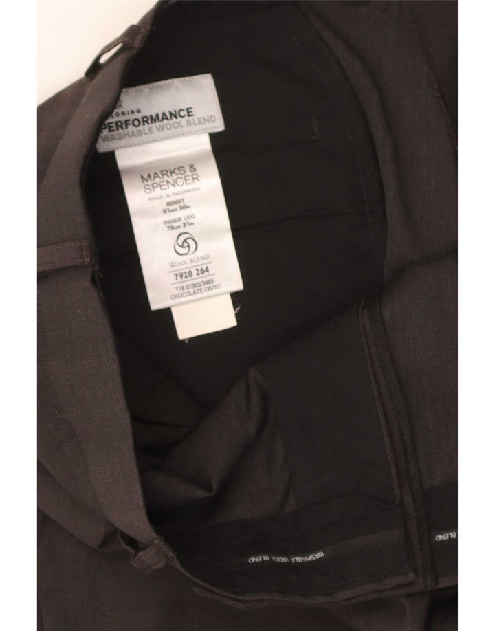 Marks & Spencer Męskie proste spodnie garniturowe W36 L31 Szara wełna