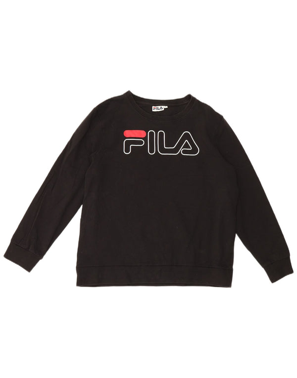 Damska bluza z grafiką Fila, UK 14, duża, czarna bawełna